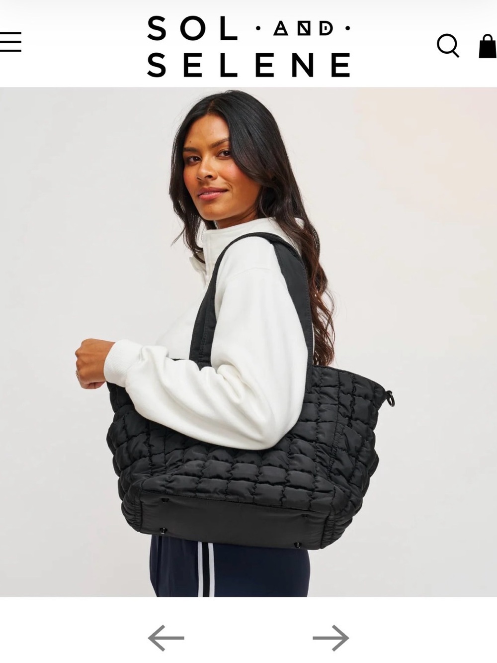 Sol and Selene Quilted Black Tote Bag Brown - NWT